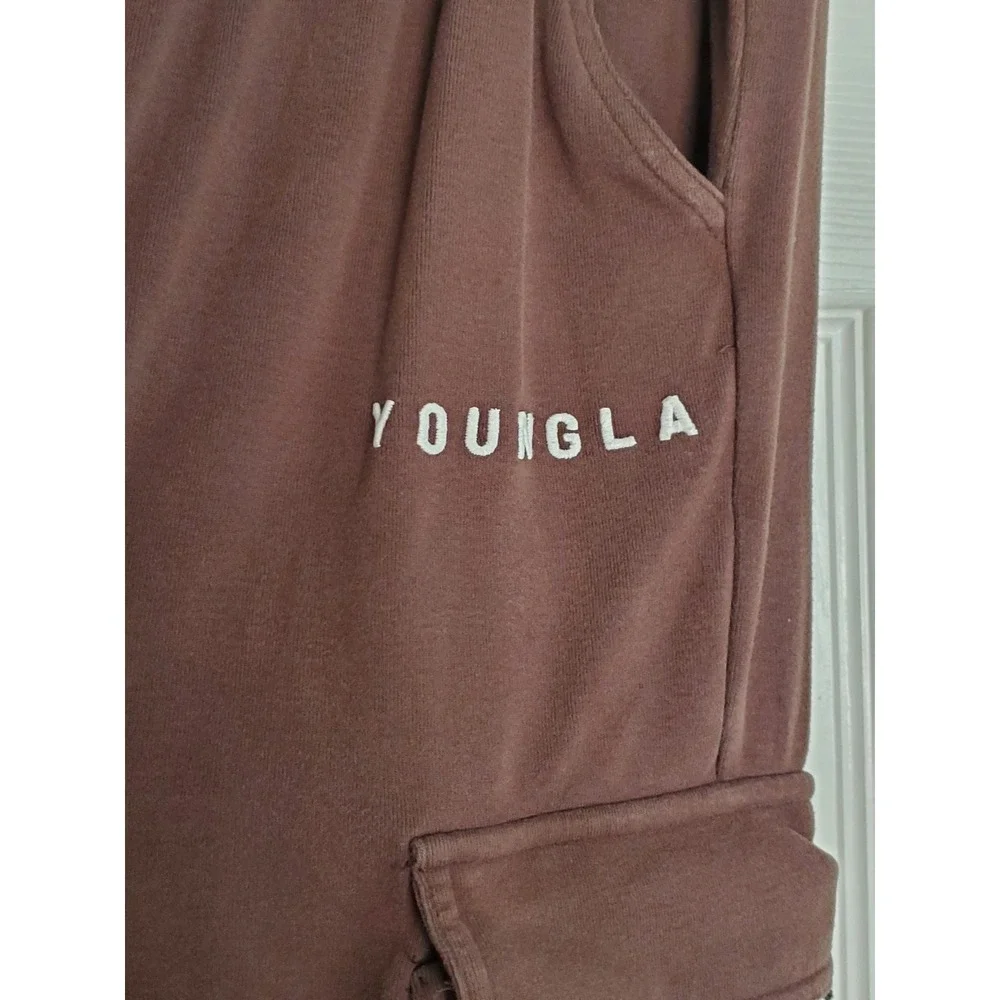 YoungLA Cargo Sweatpants Chocolate Brown Jogger Gym Streetwear Utility Pockets M